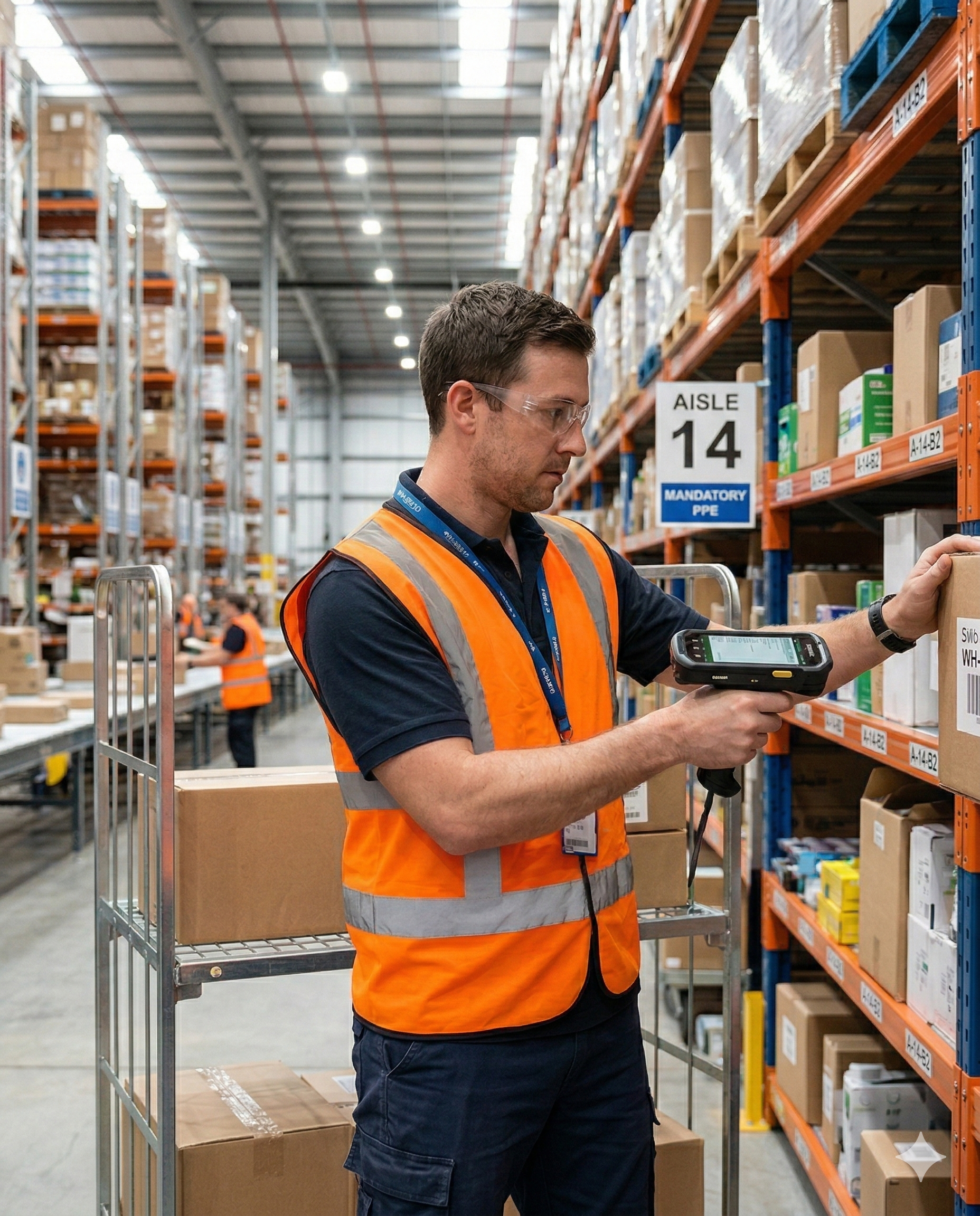Fast WMS handheld putaway — scanning a pallet into a rack bin location